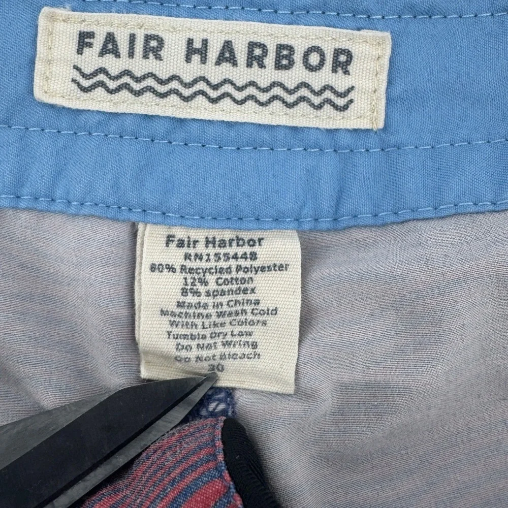 Fair Harbor Mens Red Navy Wave Print Board Shorts Swim Trunks Size 30